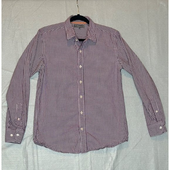 Fossil Classic Fit Mens Medium Long Sleeve Purple Gingham Button Up‎ Shirt - Picture 2 of 6